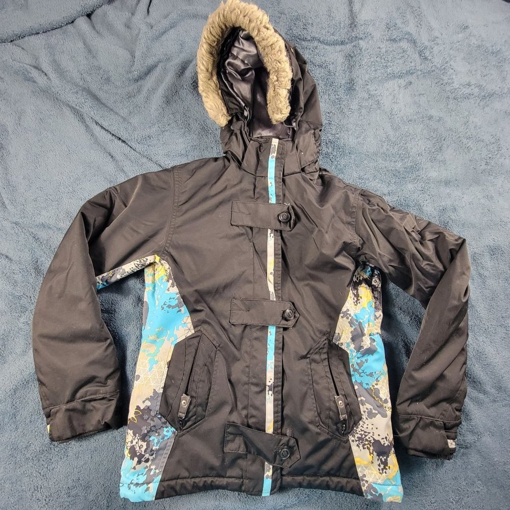 Powder Room Lil Chicks X5 Kids Large Black Blue Winter Ski Jacket Outdoors Snow